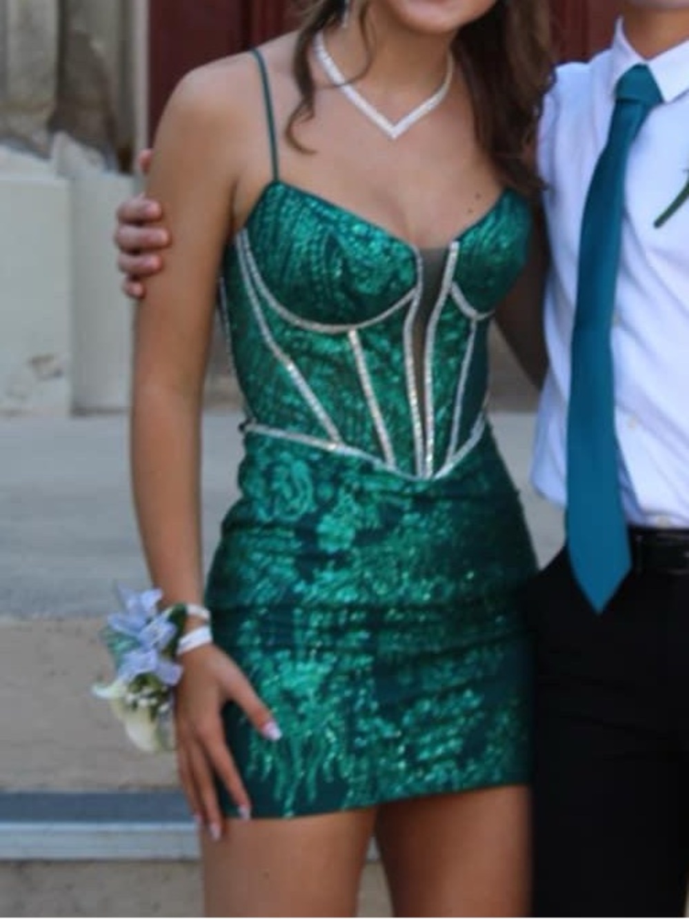 Green Sequin Corset Mini Dress